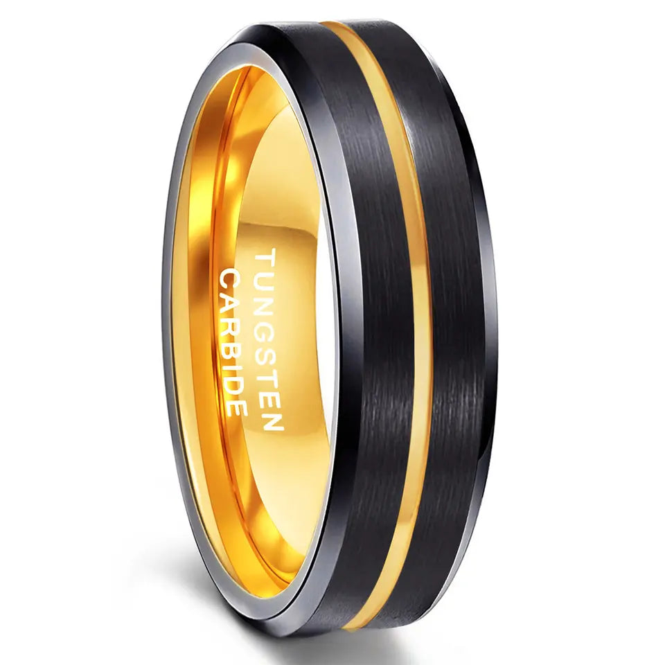 Yellow Gold Centre Groove Tungsten Ring